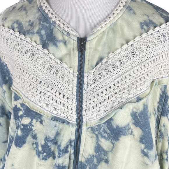 Free People Bohemian Crochet Oversized Tie Dye Full Zip Sweatshirt Bomber Jacket - Picture 7 of 16